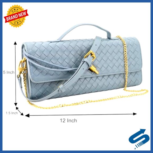 Leather Woven Evening Clutch Purse with Detachable Straps for Wedding Party